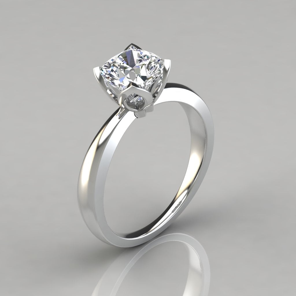 Petal Design Cushion Cut Solitaire Moissanite Engagement Ring | Forever Moissanite