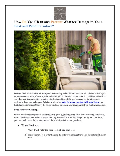 How Do You Clean and Prevent Weather Damage to Your Boat and Patio Furniture? | PDF