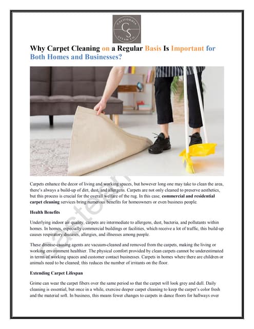 Why Carpet Cleaning on a Regular Basis Is Important for Both Homes and Businesses? | PDF