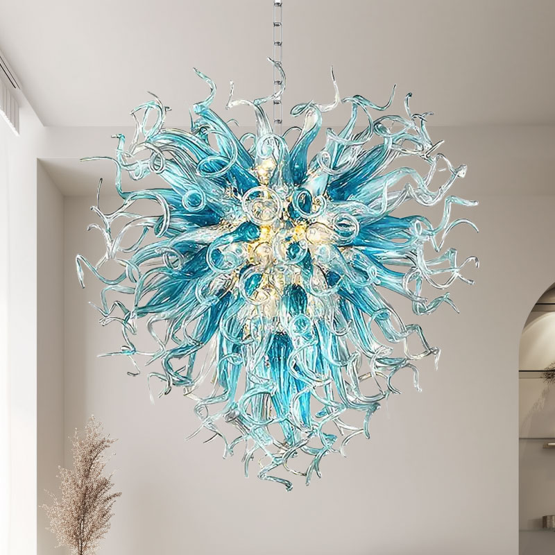 Chihuly Style Blown Glass Chandeliers Blue Color